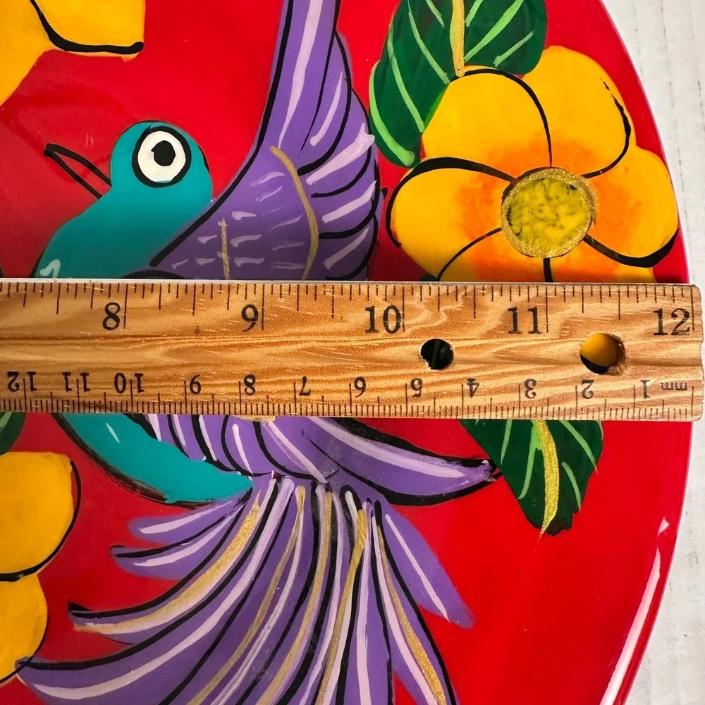 Vintage Mexican Folk Art Pottery Plate Birds Flowers‎ Redware Tonala Style